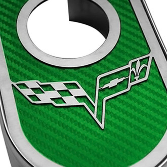 ACC® - Polished Master Cylinder Cover with Green Carbon Fiber Crossed Flag Emblem