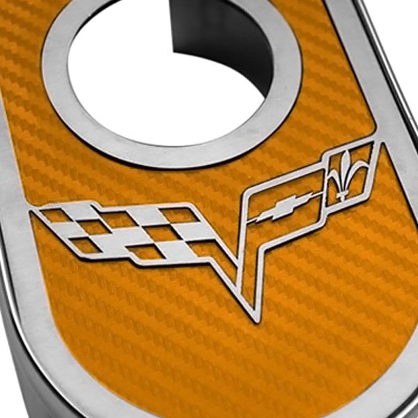 American Car Craft® - Polished Master Cylinder Cover with Orange Crossed Flag Emblem