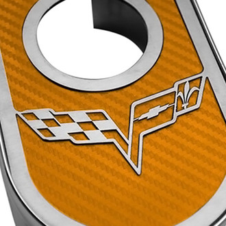 ACC® - Polished Master Cylinder Cover with Orange Carbon Fiber Crossed Flag Emblem