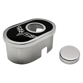 ACC® - Polished Master Cylinder Cover with Black Solid Crossed Flag Emblem