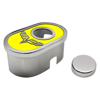 ACC® - Polished Master Cylinder Cover with Yellow Solid Crossed Flag Emblem