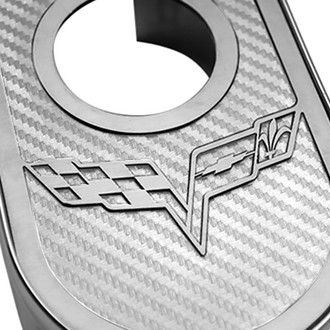 ACC® - Polished Master Cylinder Cover with White Carbon Fiber Crossed Flag Emblem