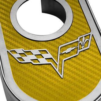 ACC® - Polished Master Cylinder Cover with Yellow Carbon Fiber Crossed Flag Emblem