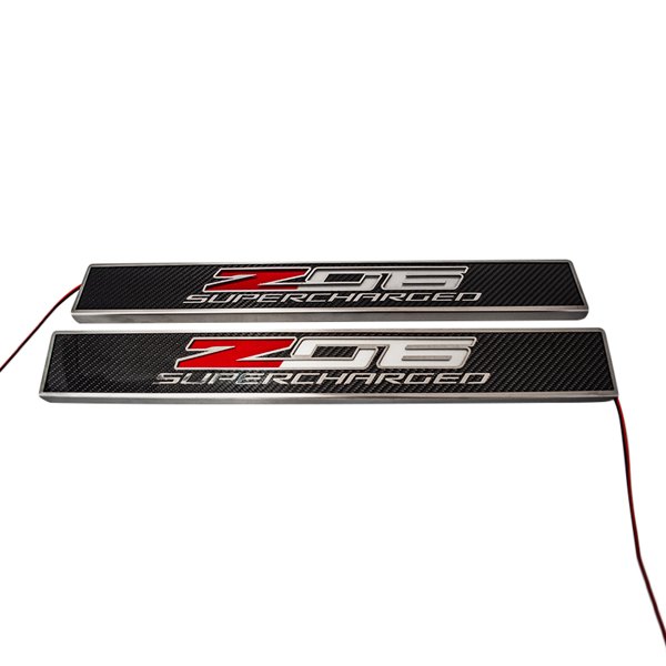 American Car Craft® - Polished/Carbon Fiber Door Sills with Z06 Supercharged Logo