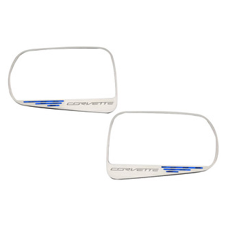 ACC® - Brushed Side View Mirror Trim with Blue Carbon Fiber Corvette Logo