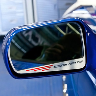 ACC® - Brushed Side View Mirror Trim with Bright Red Solid Corvette Logo