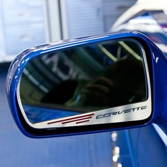 ACC® - Brushed Side View Mirror Trim with Garnet Red Corvette Logo