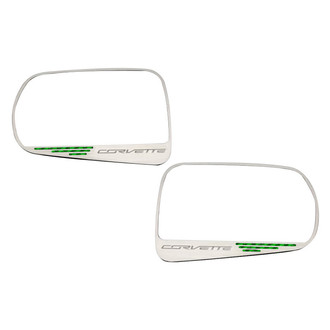 ACC® - Brushed Side View Mirror Trim with Green Carbon Fiber Corvette Logo