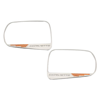 ACC® - Brushed Side View Mirror Trim with Orange Carbon Fiber Corvette Logo