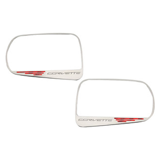 ACC® - Brushed Side View Mirror Trim with Red Carbon Fiber Corvette Logo