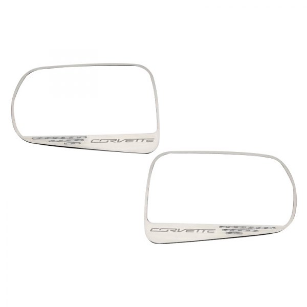 American Car Craft® - Brushed Side View Mirror Trim with White Carbon Fiber Corvette Logo