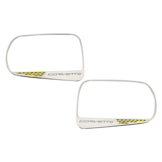 ACC® - Brushed Side View Mirror Trim with Yellow Carbon Fiber Corvette Logo