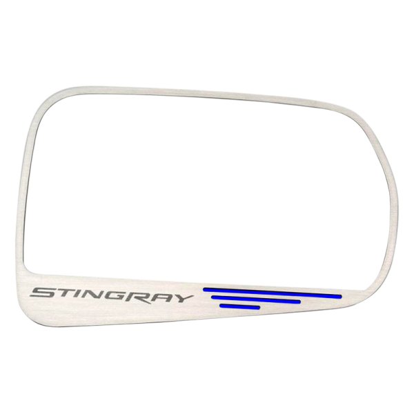 American Car Craft® - Brushed Side View Mirror Trim with Dark Blue Solid Stingray Logo