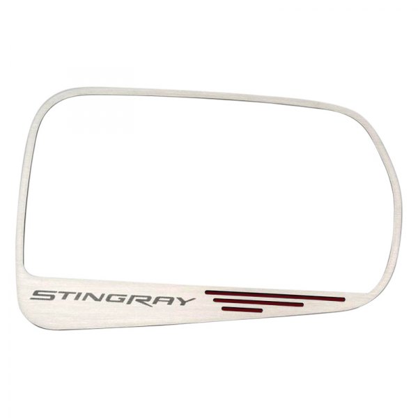 American Car Craft® - Brushed Side View Mirror Trim with Garnet Red Stingray Logo