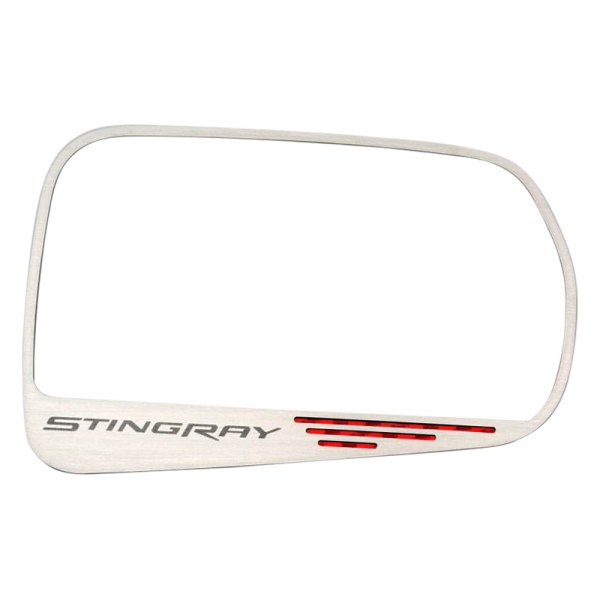 American Car Craft® - Brushed Side View Mirror Trim with Red Carbon Fiber Stingray Logo