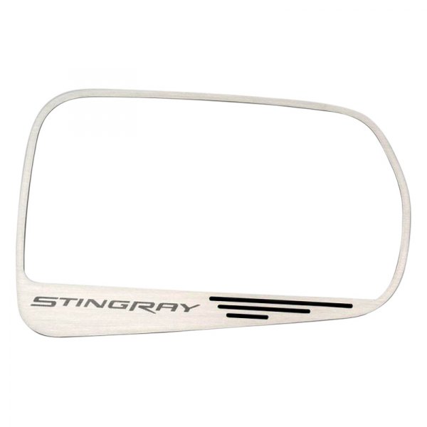 American Car Craft® - Brushed Side View Mirror Trim with Black Solid Stingray Logo