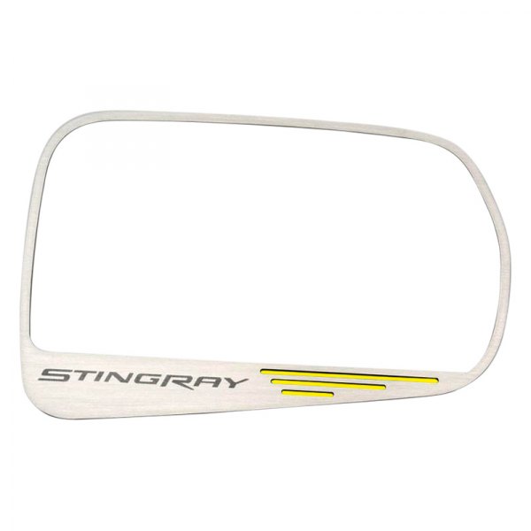 American Car Craft® - Brushed Side View Mirror Trim with Yellow Stingray Logo