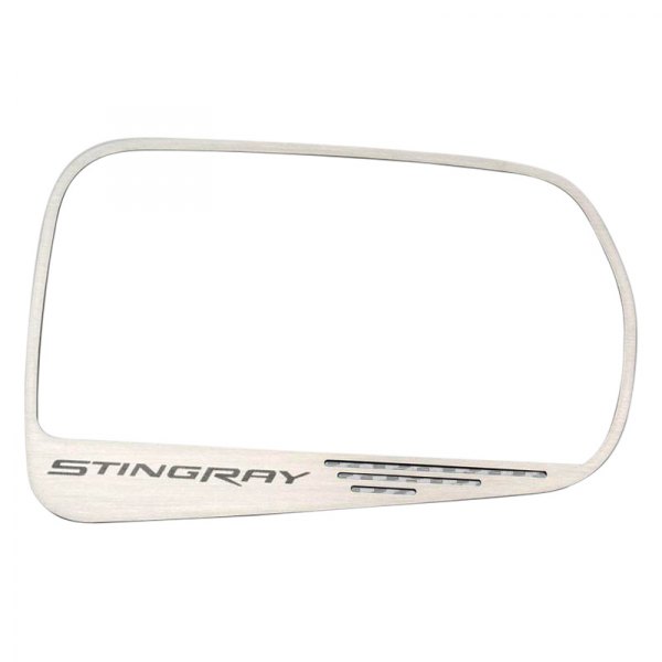 American Car Craft® - Brushed Side View Mirror Trim with White Carbon Fiber Stingray Logo
