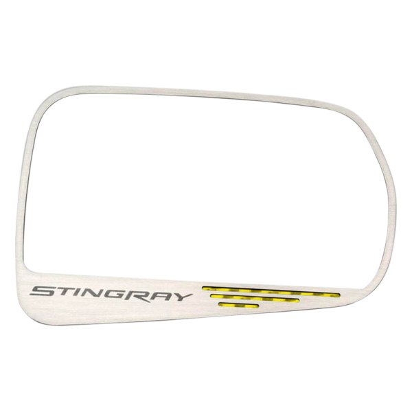 American Car Craft® - Brushed Side View Mirror Trim with Yellow Carbon Fiber Stingray Logo