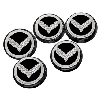 ACC® - Chrome Brushed Black Solid Cap Cover Set with Crossed Flags Logo