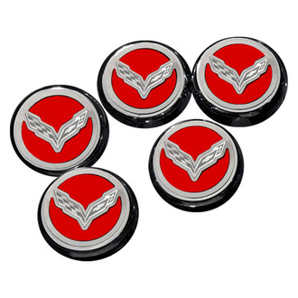 ACC® - Chrome Bright Red Solid Cap Cover Set with Crossed Flags Logo