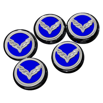 ACC® - Chrome Dark Blue Solid Cap Cover Set with Crossed Flags Logo