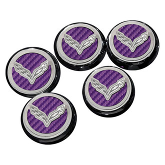 ACC® - Chrome Purple Carbon Fiber Cap Cover Set with Crossed Flags Logo