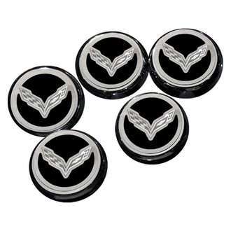 ACC® - Chrome Black Solid Cap Cover Set with Crossed Flags Logo