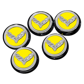 ACC® - Chrome Yellow Solid Cap Cover Set with Crossed Flags Logo