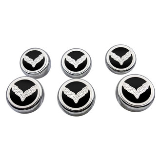 ACC® - Chrome Brushed Black Solid Cap Cover Set with Crossed Flags Logo