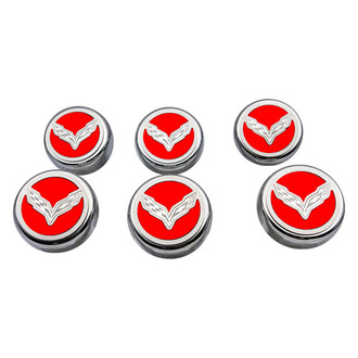ACC® - Chrome Bright Red Solid Cap Cover Set with Crossed Flags Logo