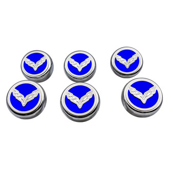 ACC® - Chrome Dark Blue Solid Cap Cover Set with Crossed Flags Logo