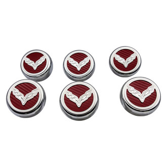 ACC® - Chrome Garnet Red Solid Cap Cover Set with Crossed Flags Logo