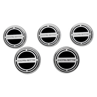 ACC® - Chrome Brushed Black Solid Cap Cover Set with Corvette Logo