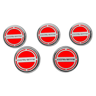 ACC® - Chrome Bright Red Solid Cap Cover Set with Corvette Logo