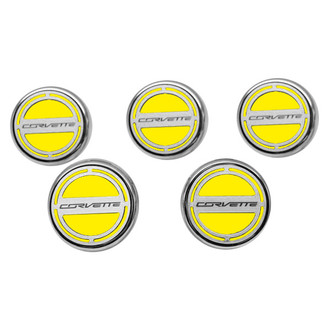 ACC® - Chrome Yellow Solid Cap Cover Set with Corvette Logo