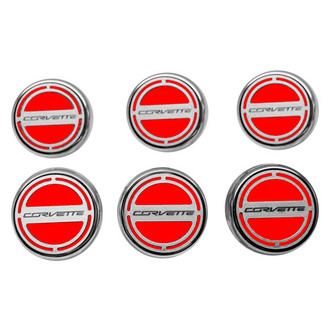 ACC® - Chrome Bright Red Solid Cap Cover Set with Corvette Logo