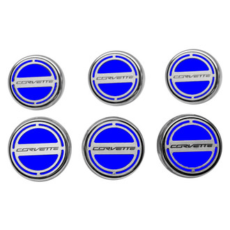 ACC® - Chrome Dark Blue Solid Cap Cover Set with Corvette Logo