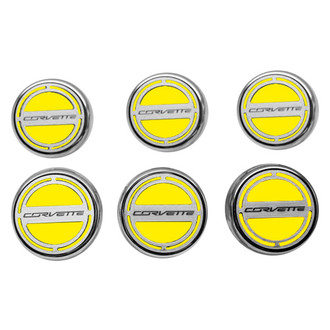 ACC® - Chrome Yellow Solid Cap Cover Set with Corvette Logo
