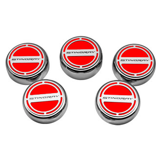 ACC® - GM Licensed Series Chrome Bright Red Solid Cap Cover Set with Stingray Logo