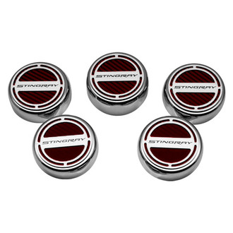 ACC® - GM Licensed Series Chrome Garnet Red Solid Cap Cover Set with Stingray Logo