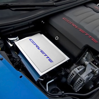 ACC® - Polished Fuse Box Cover with Dark Blue Solid Corvette Logo