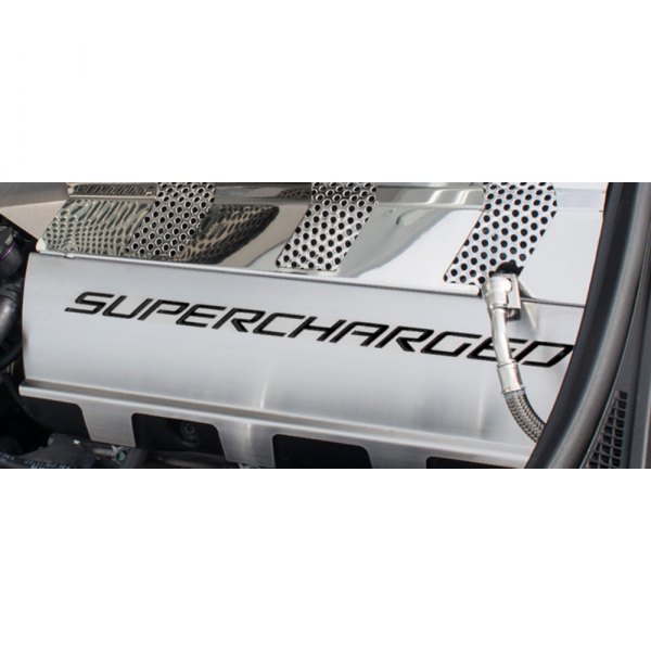 American Car Craft® - Non-Illuminated Brushed/Polished Fuel Rail Covers with Black Supercharged Logo