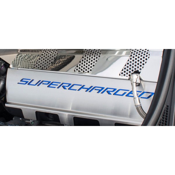 American Car Craft® - Non-Illuminated Brushed/Polished Fuel Rail Covers with Blue Supercharged Logo