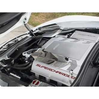 ACC® - Non-Illuminated Brushed/Polished Fuel Rail Covers with Garnet Red Solid Supercharged Logo
