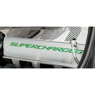 ACC® - Non-Illuminated Brushed/Polished Fuel Rail Covers with Green Carbon Fiber Supercharged Logo