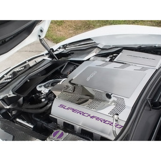 ACC® - Non-Illuminated Brushed/Polished Fuel Rail Covers with Purple Carbon Fiber Supercharged Logo