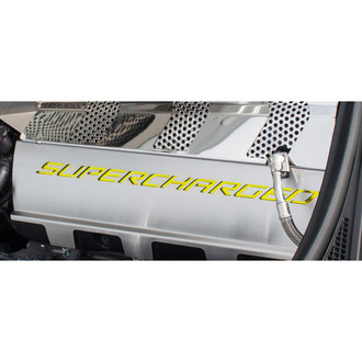 ACC® - Non-Illuminated Brushed/Polished Fuel Rail Covers with Yellow Carbon Fiber Supercharged Logo