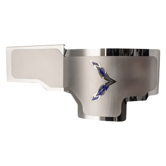 ACC® - Brushed Alternator Cover with Blue Carbon Fiber Crossed Flags Logo