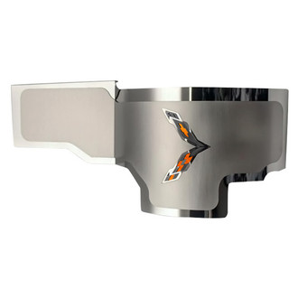 ACC® - Brushed Alternator Cover with Orange Carbon Fiber Crossed Flags Logo